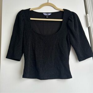 Vylette Shimmering Black Women's Crop Top Baby Tee Sparkle Scoop Neck Sz M